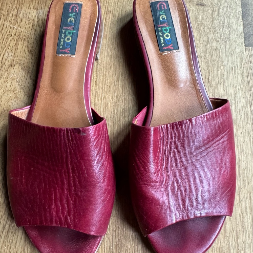 Women's Red Leather Slide Sandals